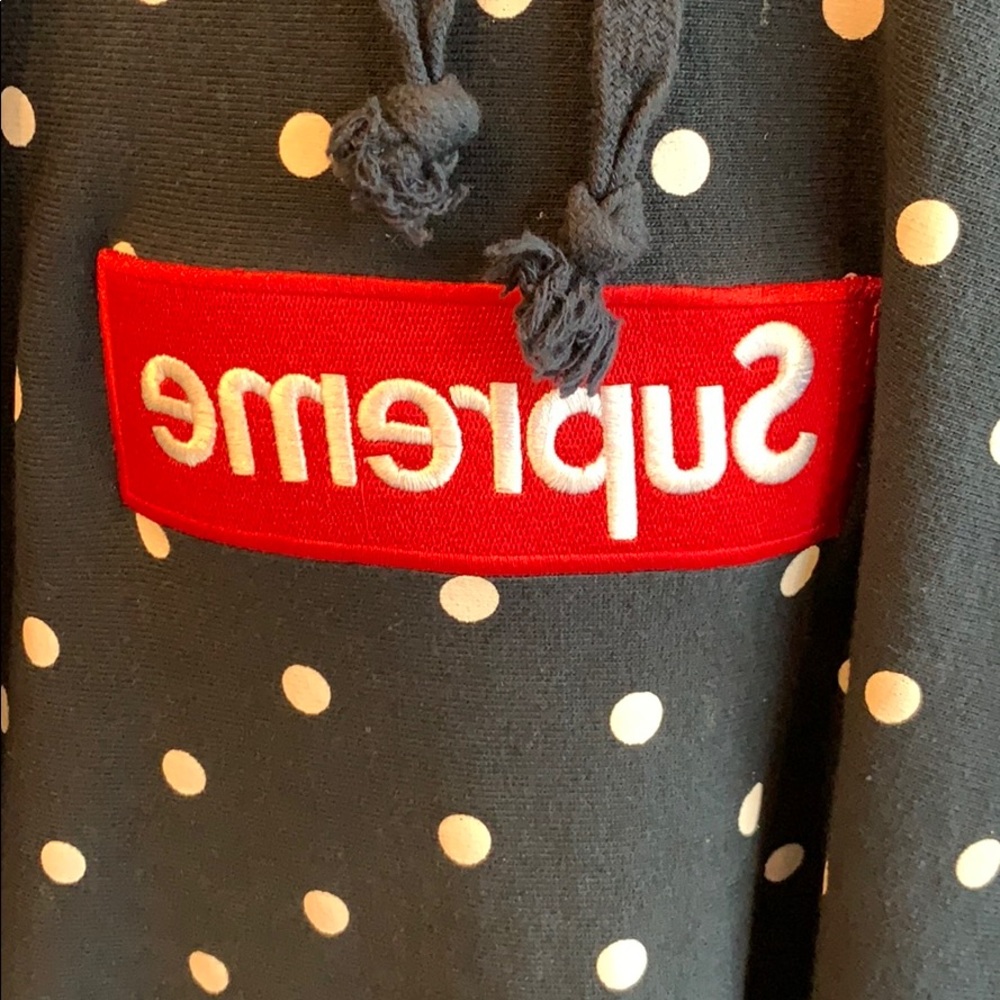 Supreme X CDG Polka Dot Box Logo Hoodie Navy 2012 - Picture 2 of 3